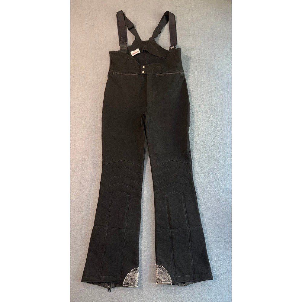 Vintage Elviana Sportswear Italy Black Ski Bibs Suspender Snow Pants Retro